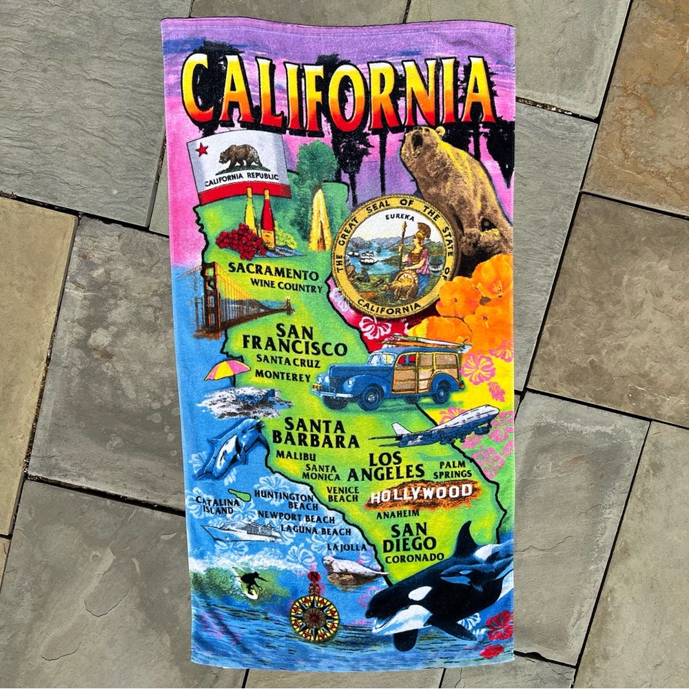 Vintage 90s California Scene Beach Towel